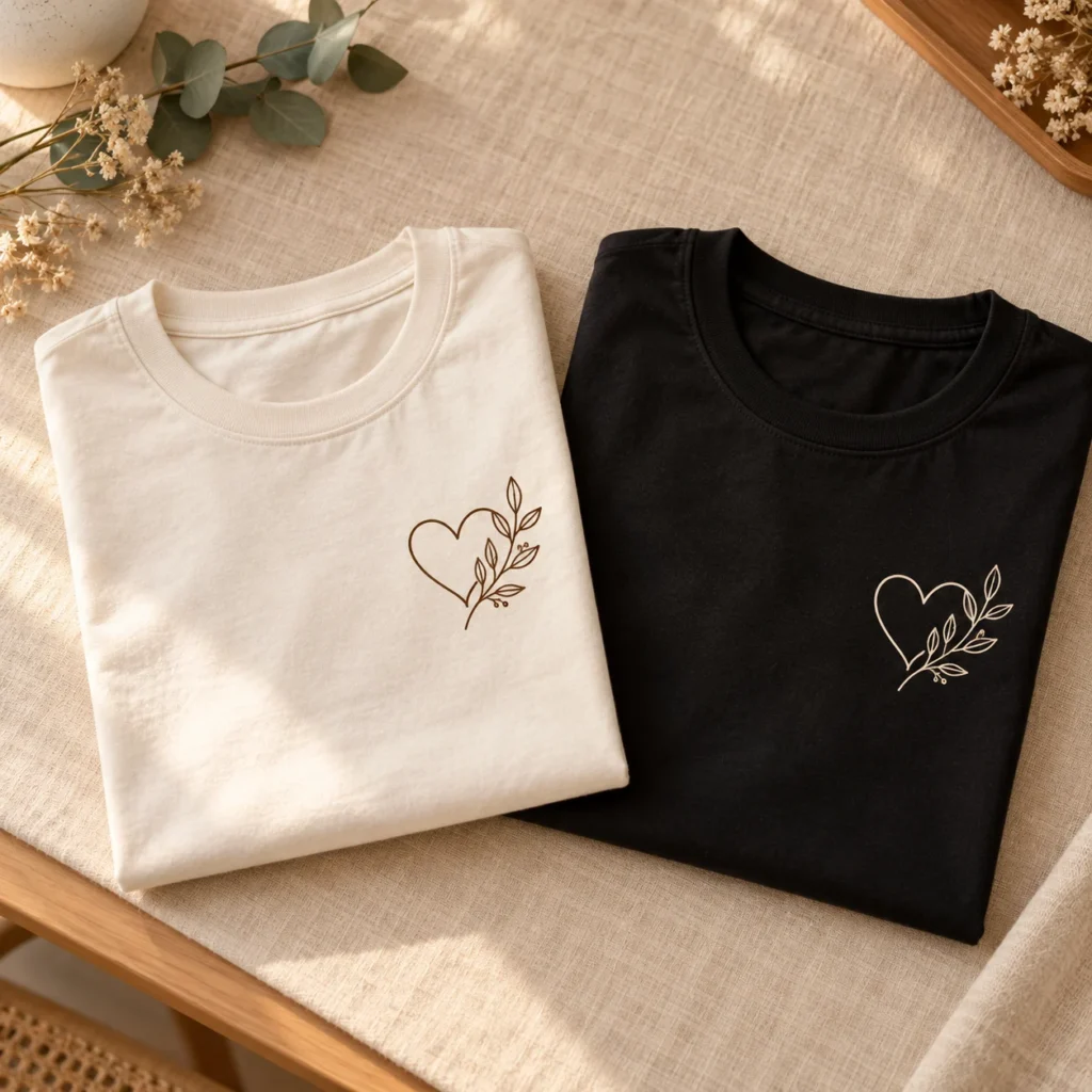 Camisetas de algodão off-white e preta personalizadas com estampa DTF